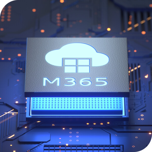 Microsoft 365 cloud data on a circuit chip representing third-party backup protection by CARE in Singapore